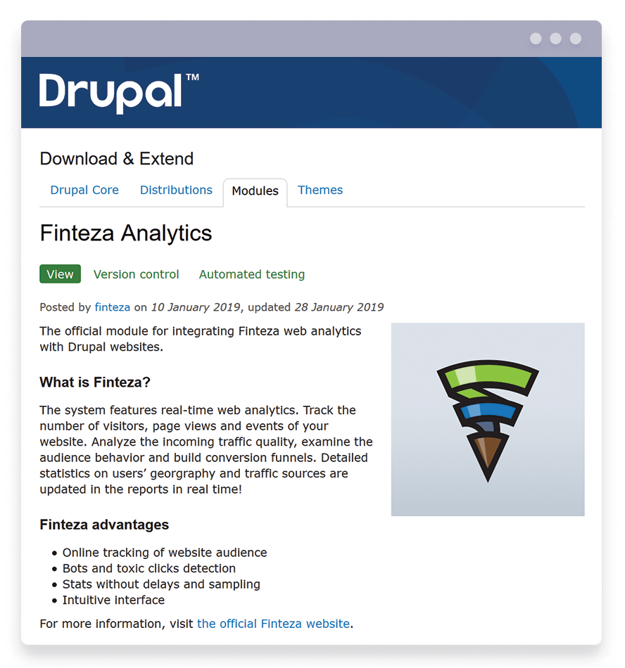 The Finteza Analytics module for Drupal websites