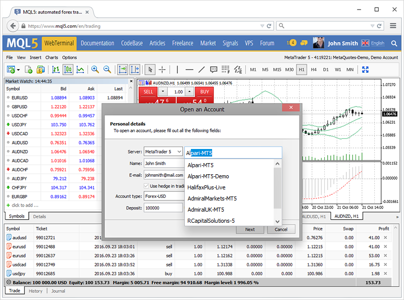 Try the updated web terminal on MQL5.com