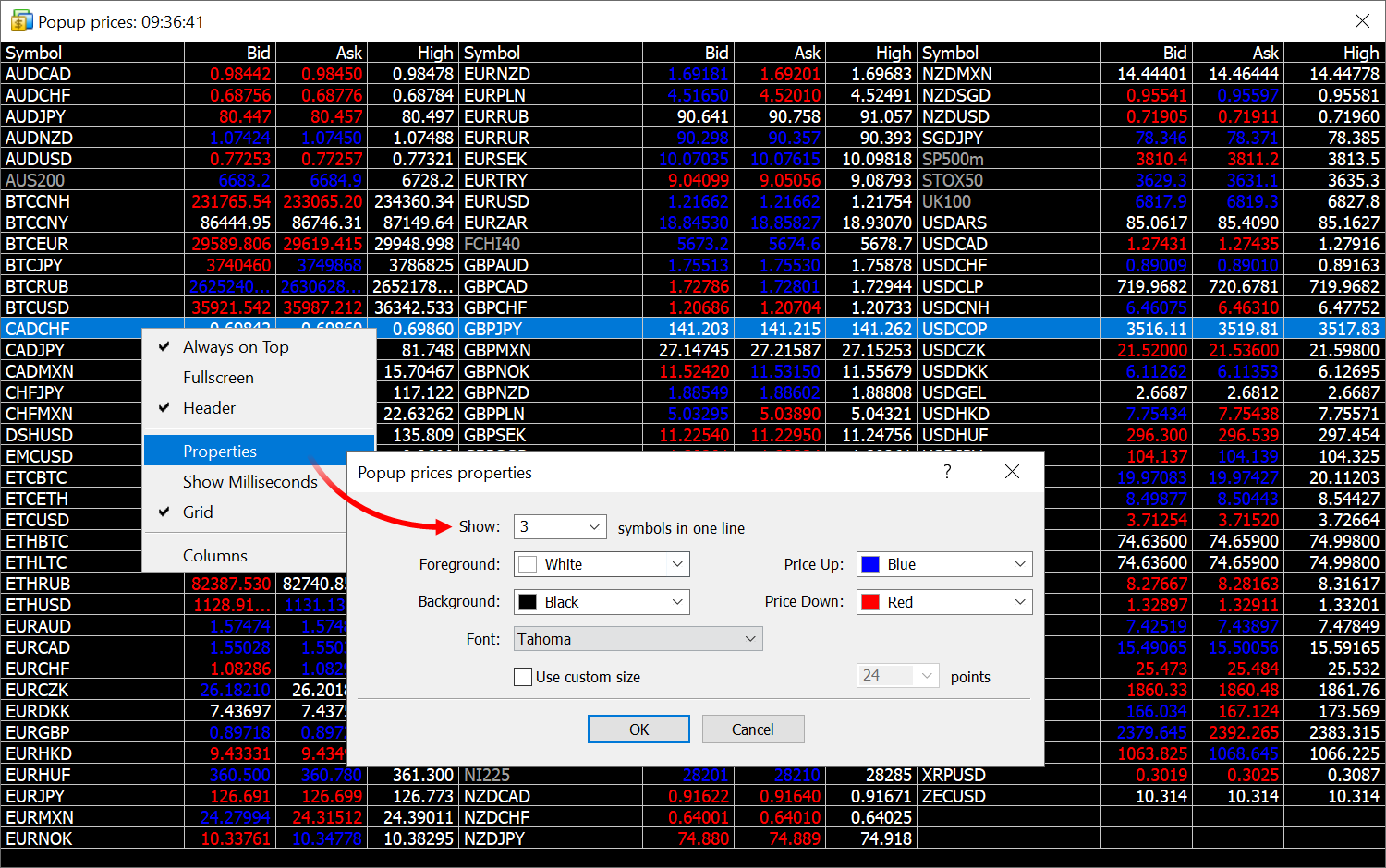 Support for multi-column display in the Popup Prices window Support for multi-column display in the Popup Prices window