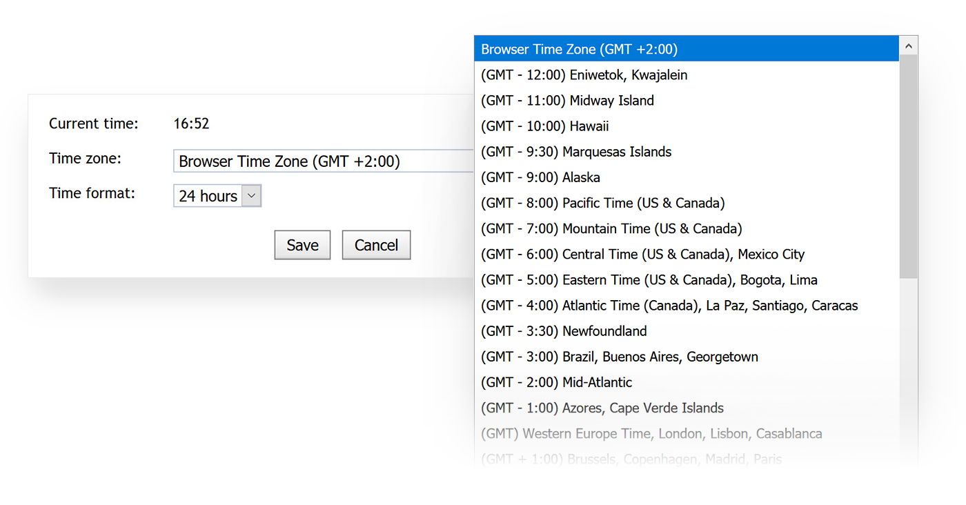 The MetaQuotes calendar allows changing the time zone manually