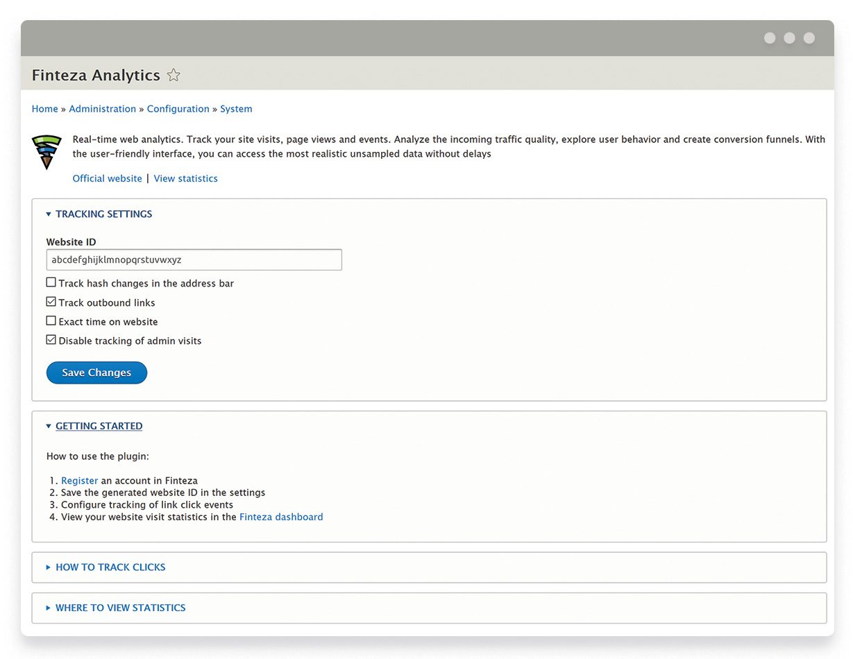 Настройки модуля "Finteza Analytics"