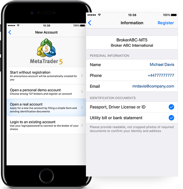Упрощенный запрос на открытие реального счета в MetaTrader 5 iOS build 1605