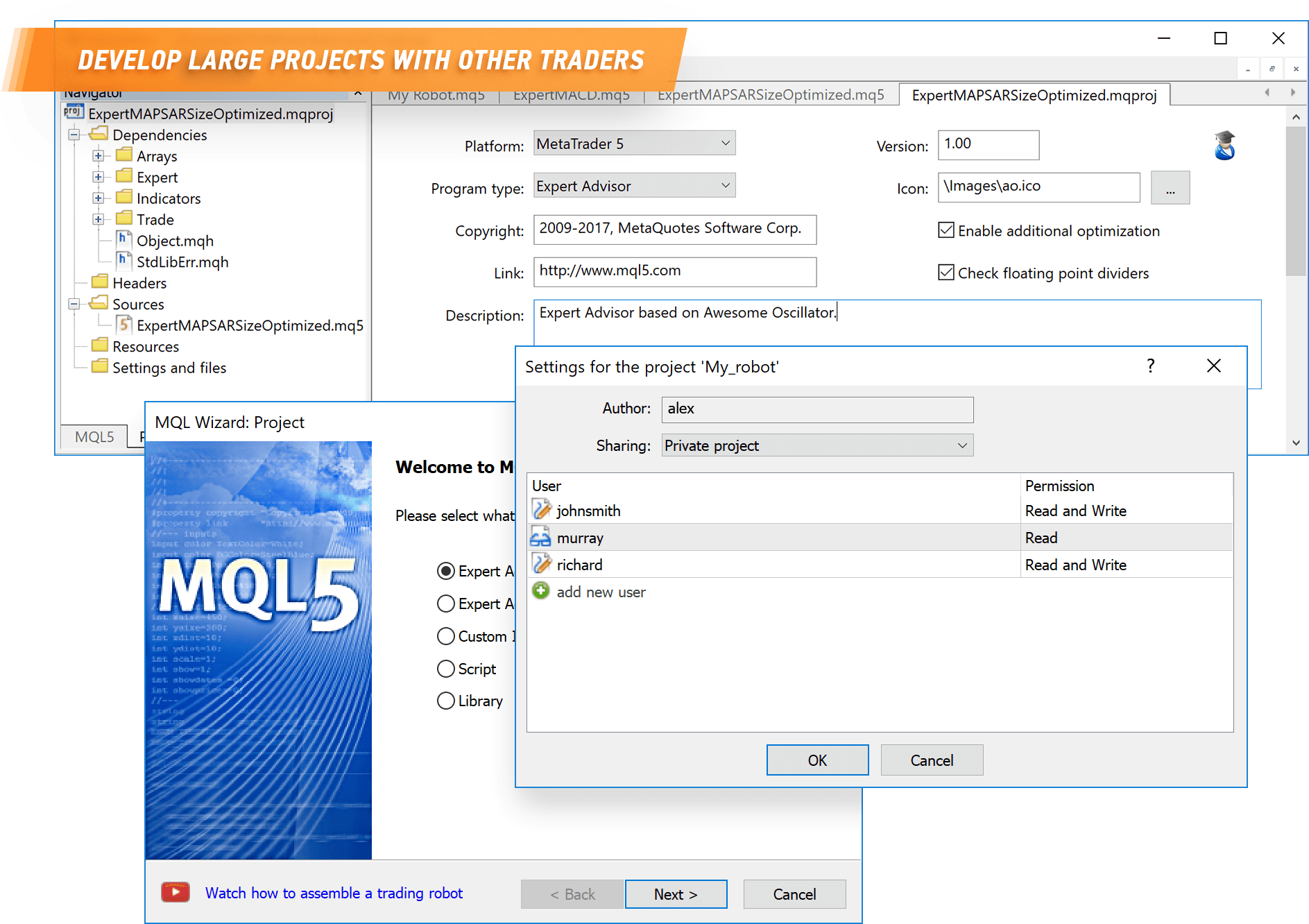 Develop robots in conjunction with other traders using Shared Projects in MetaTrader 5