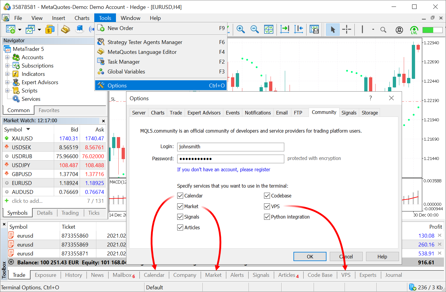 Disable 
unused, additional MQL5.com services