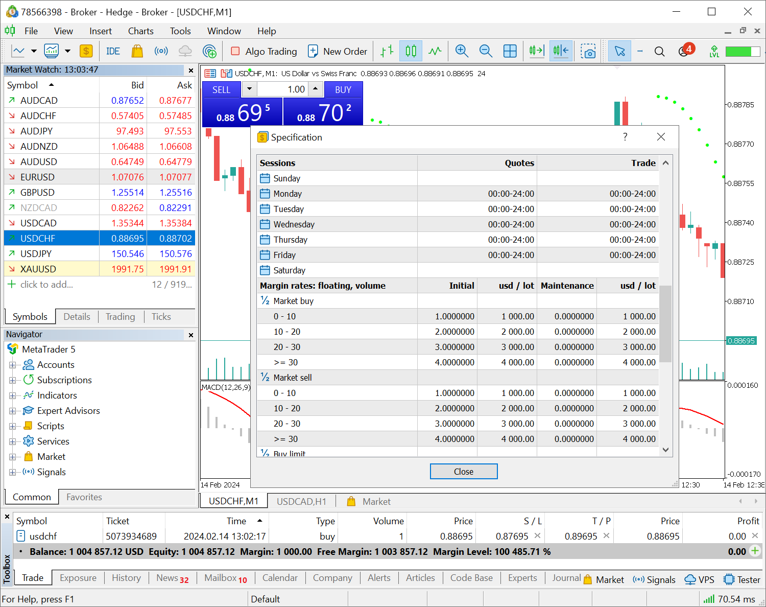 Contract specification window