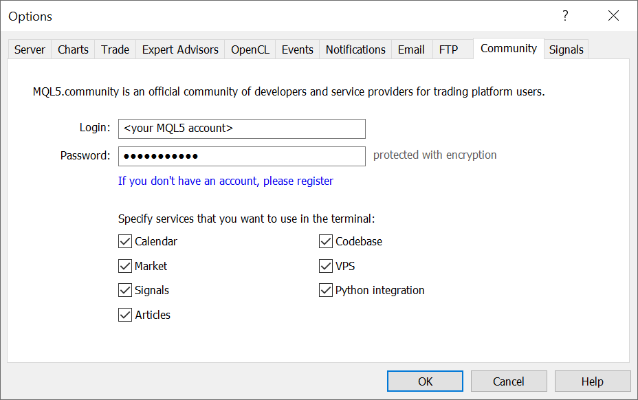 Specify your MQL5 account in the platform settings