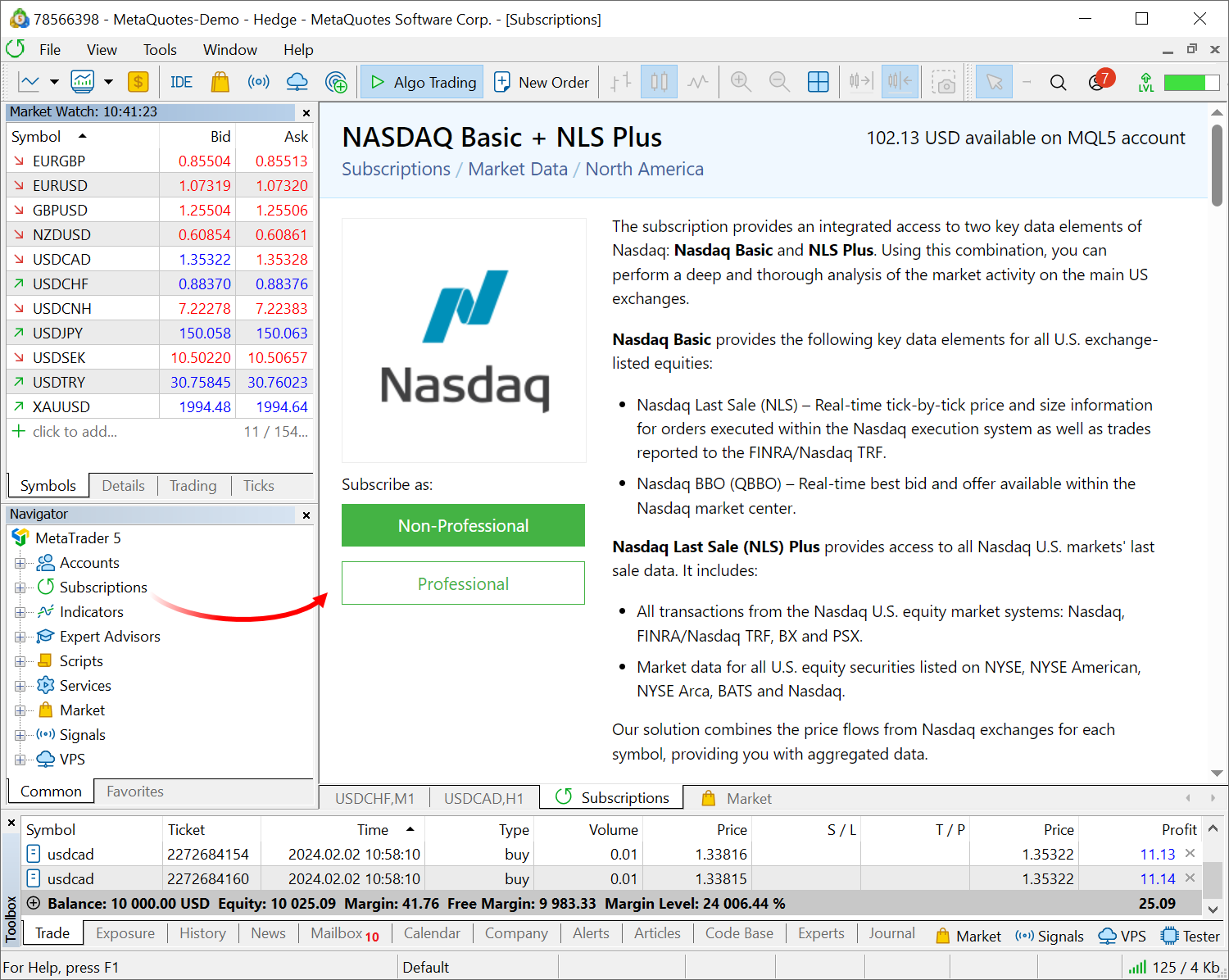 Nasdaq Market Data Subscription