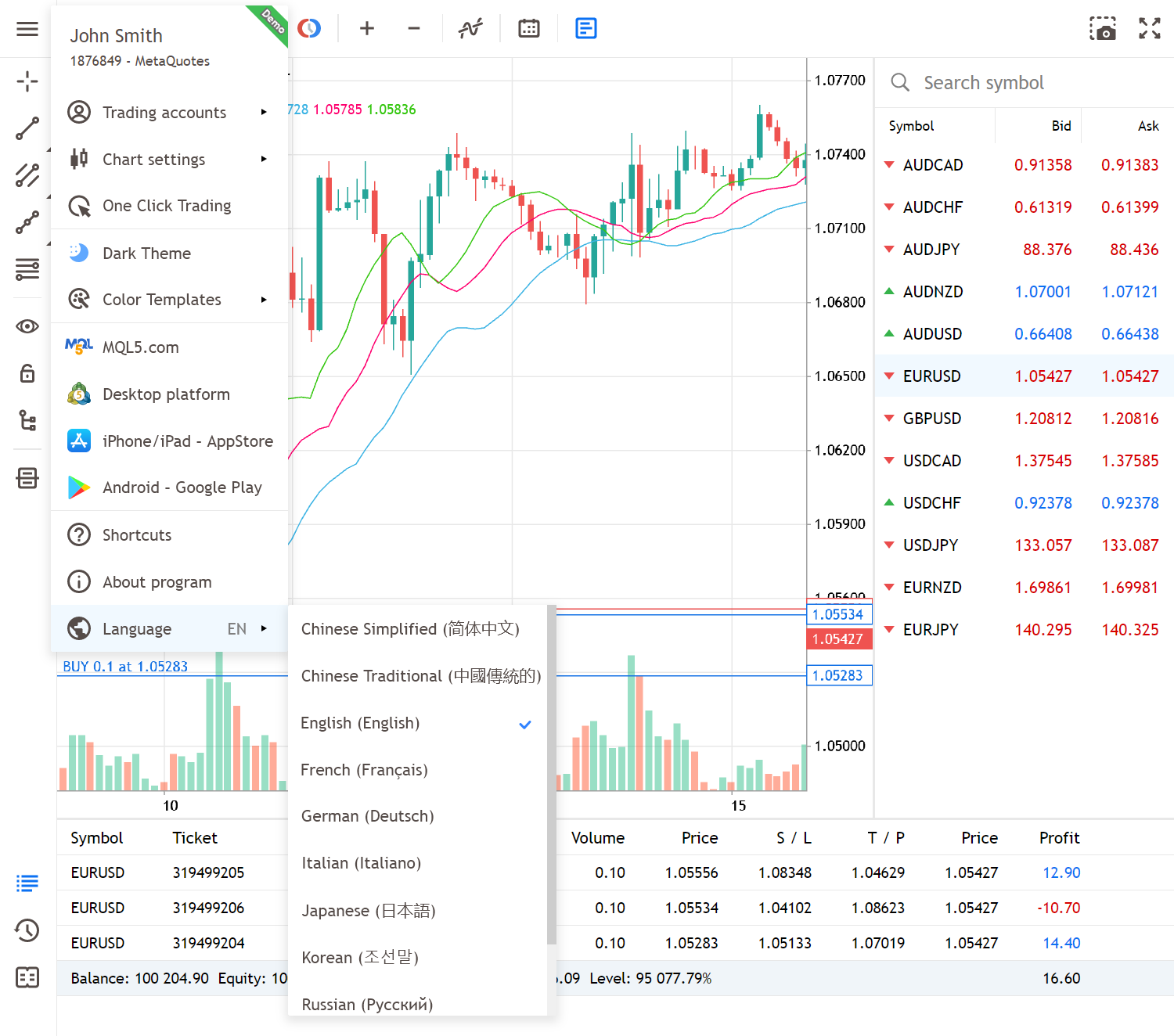 Web terminal interface available in 11 languages