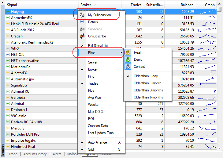 Added color highlighting of signals by type of signal source account