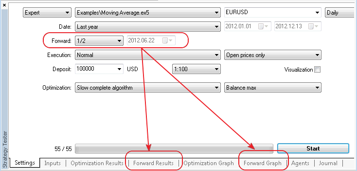 Results of main optimization and forward optimization are now displayed on different tabs of tester window