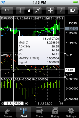 Data Window in MetaTrader 5 iPhone