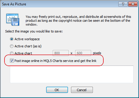 Added the ability to post screenshots of charts on MQL5.com