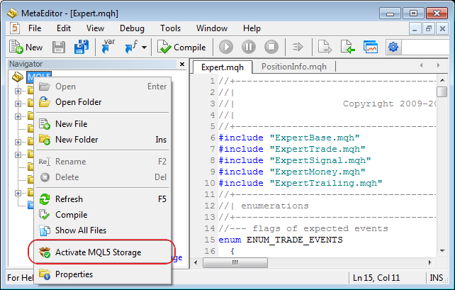 Добавлена автоматическая активация MQL5.Storage