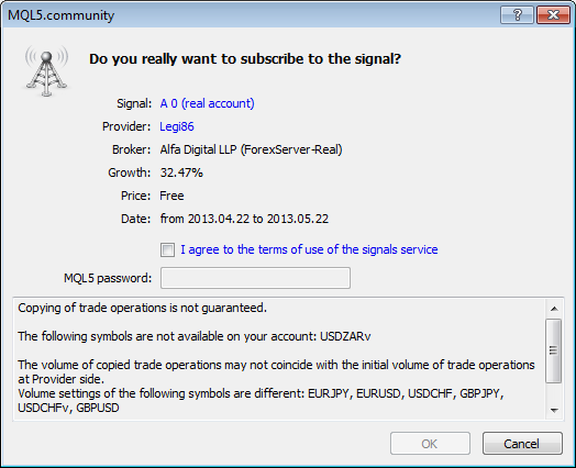 Added detailed warning of different trading symbol settings at Signal Source and Subscriber's sides to the signal subscription dialog