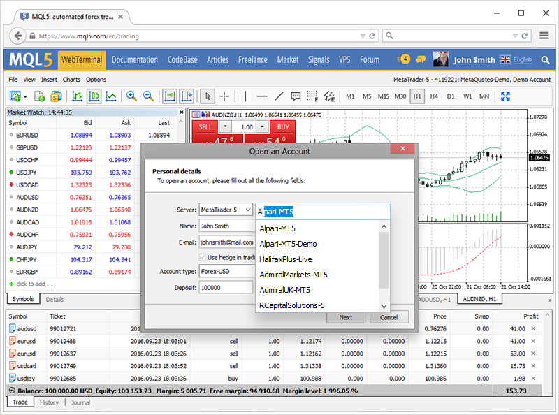 Торгуй в веб-платформе MetaTrader 5